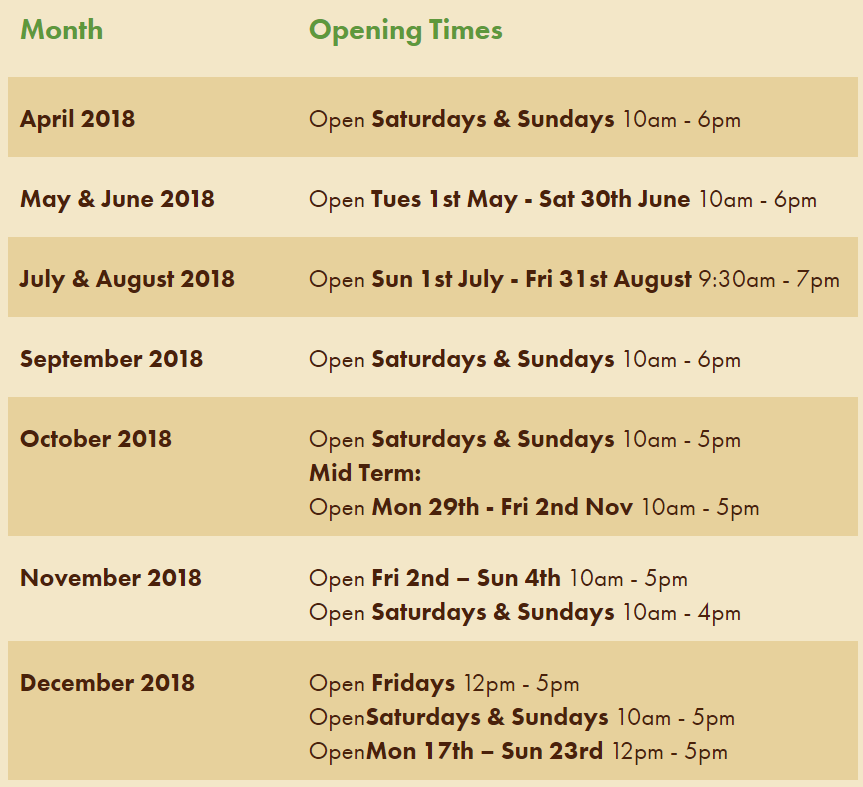 Opening hours Tayto Park