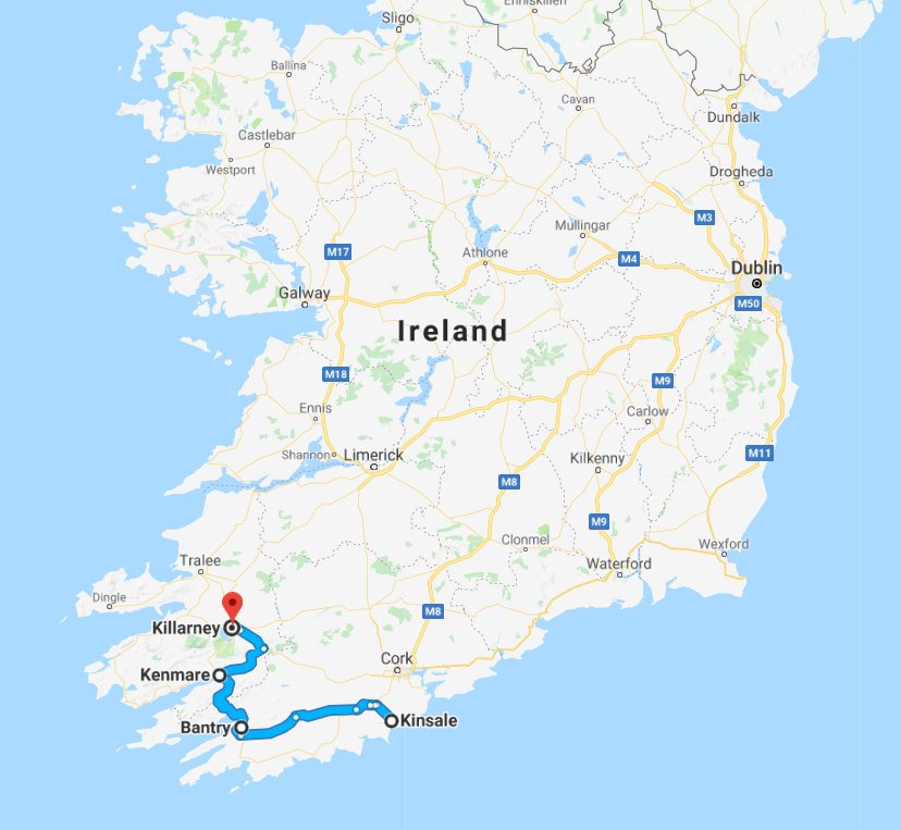 Route from Kinsale to Killarney