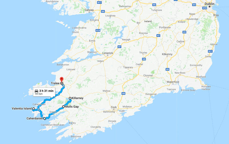 Route from Killarney to Tralee