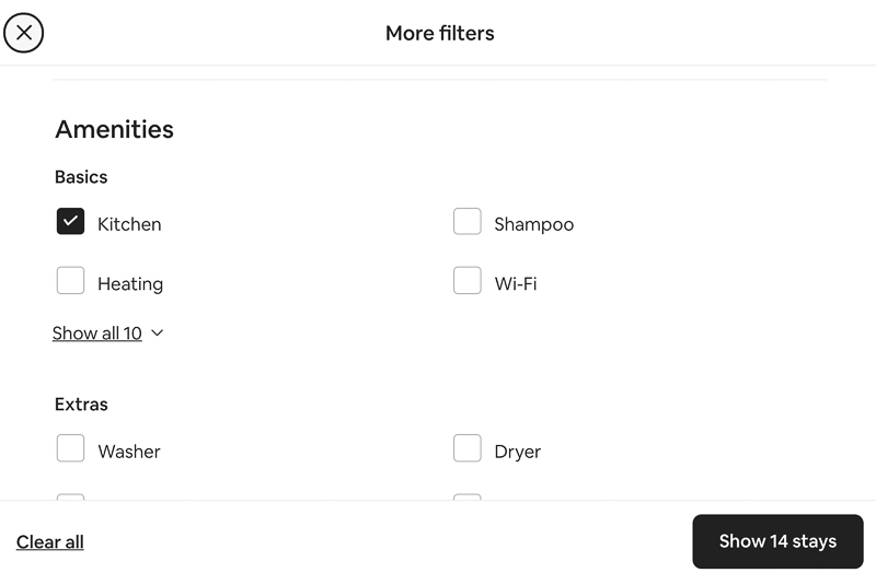 More Filters tab Airbnb