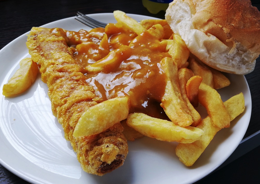 battered sausage street food in ireland