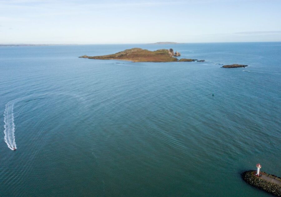 An aerial view of Ireland's Eye in Howth, Ireland. 