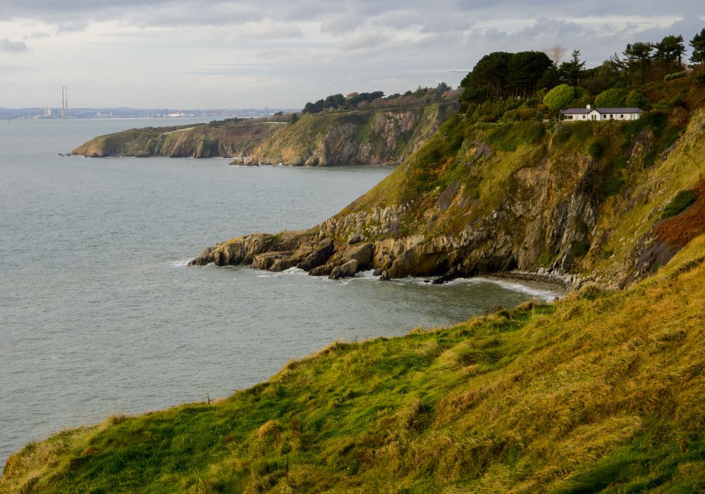 Small house on a cliffs near Howth town in Ireland.