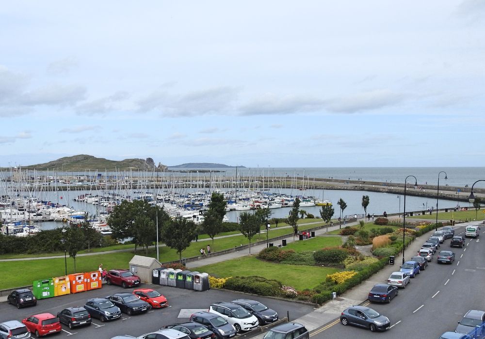 Panoramic view of Howth Harbour in the distance, in North County Dublin.