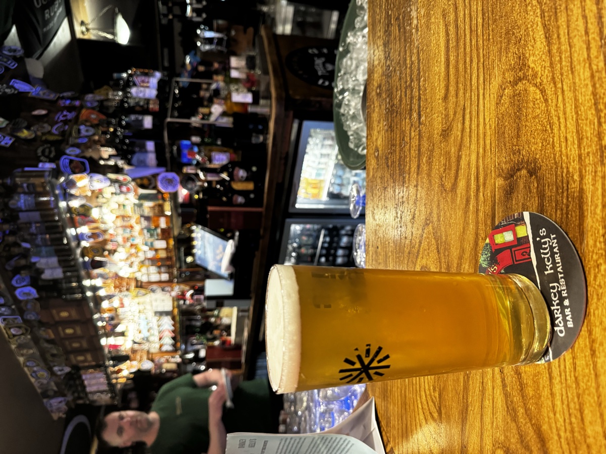 A craft beer pint on the bar at Darkey Kelly's Bar and Restaurant on Fishamble Street, Dublin