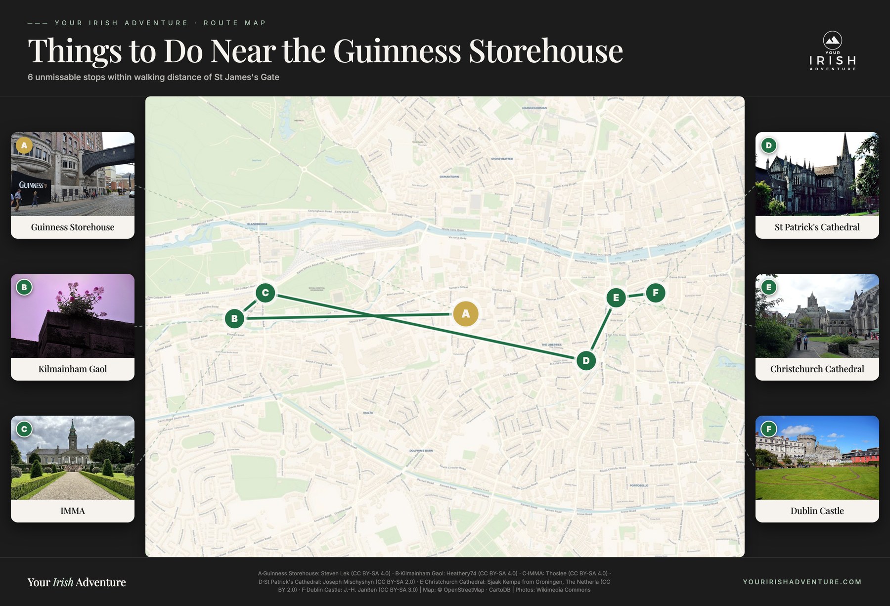 Map of things to do near the Guinness Storehouse — Kilmainham Gaol, IMMA, St Patrick's Cathedral, Christchurch, Dublin Castle