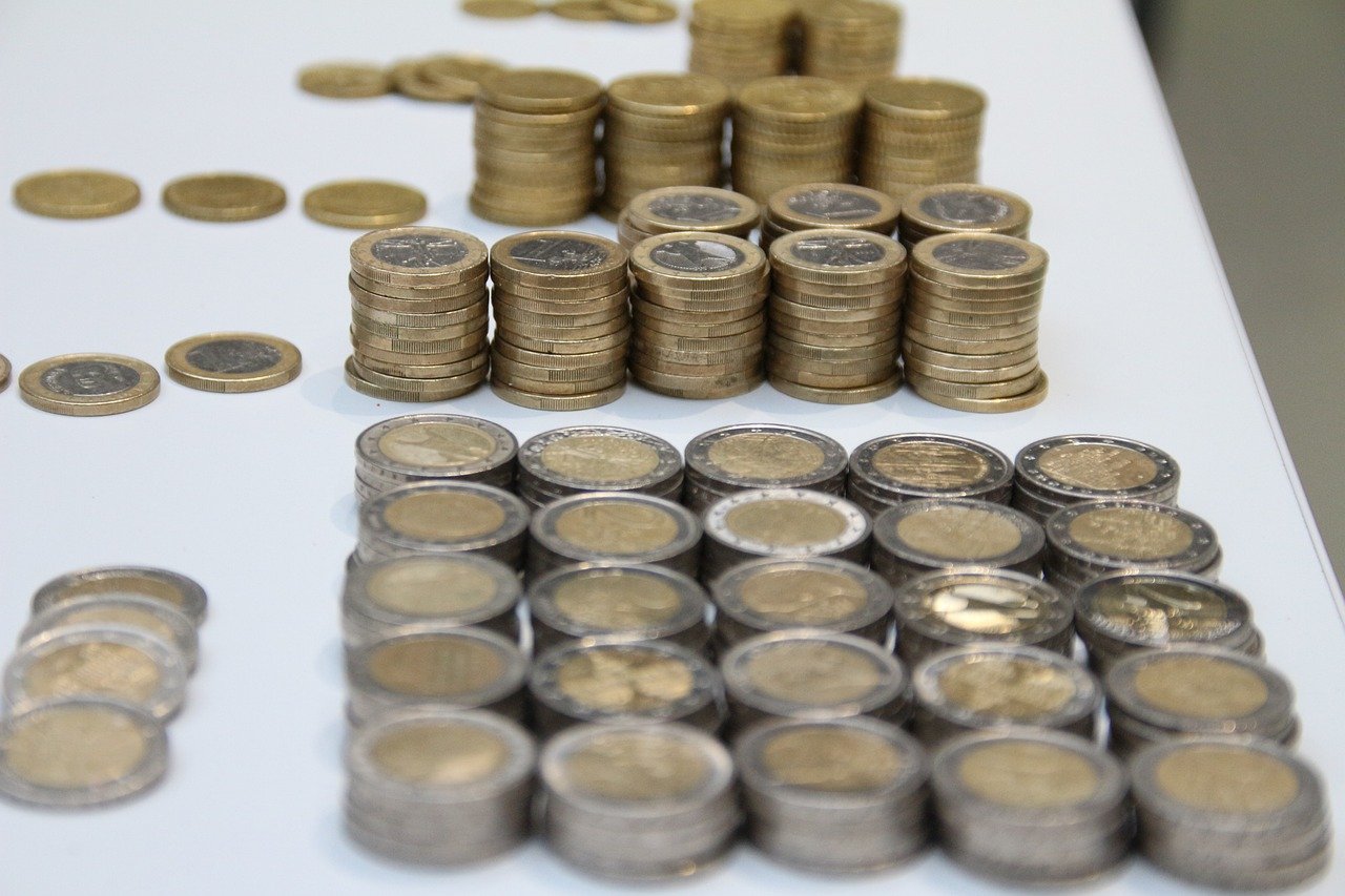 Stacks of euro coins on a counter