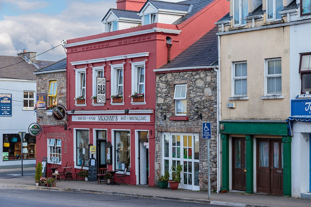 Colourful shopfronts on the main street of Clifden, the capital of Connemara