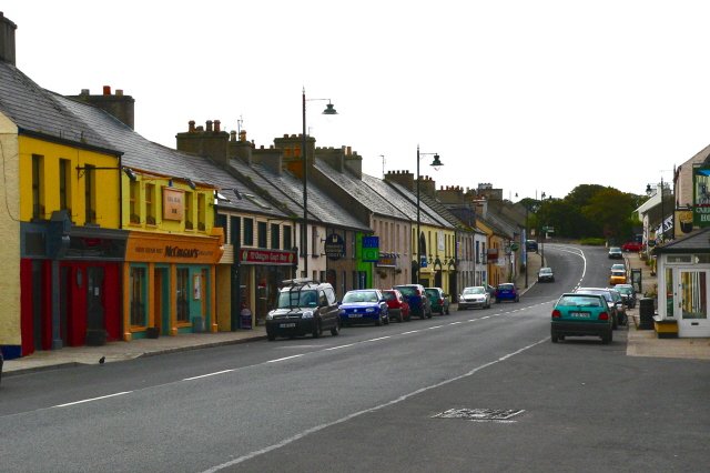 Colourful shopfronts on the main street of Dunfanaghy, County Donegal