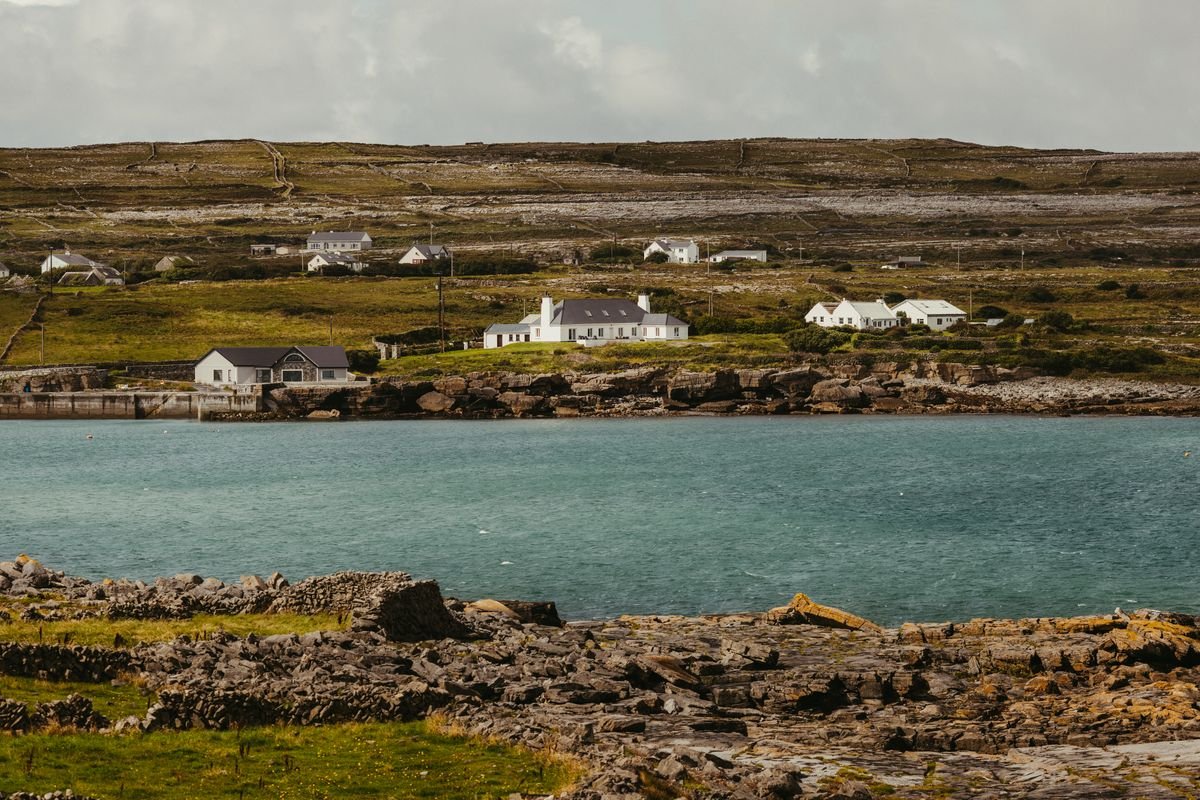 View across the water to the Aran Islands off the Clare coast