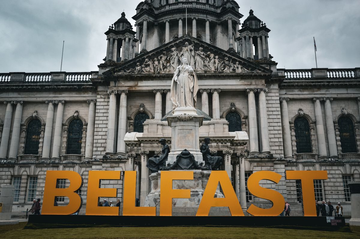 Belfast City Hall with the BELFAST letters