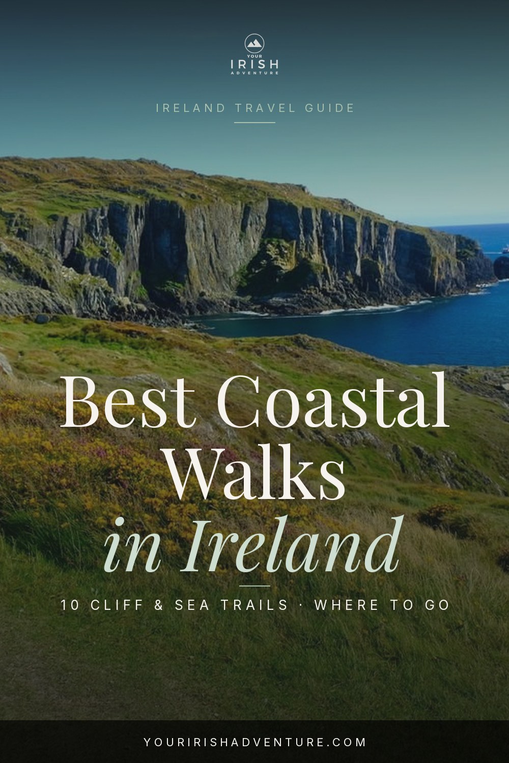 Green Irish coastal headland with a sea-cliff walking path above the Atlantic