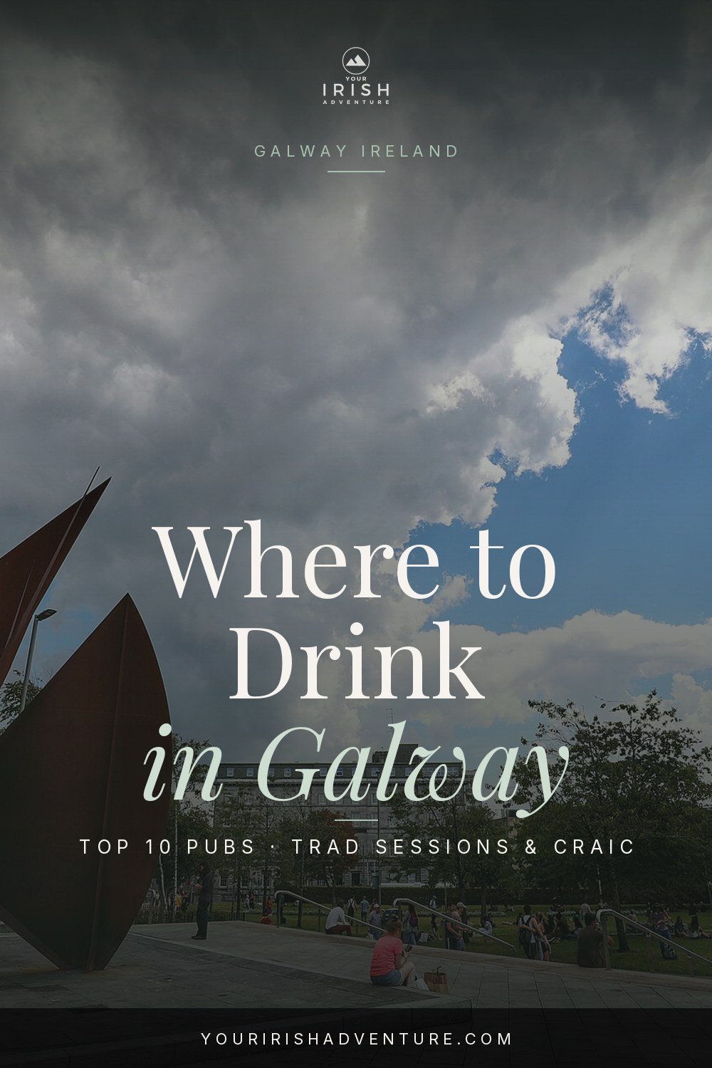 Pinterest pin showing a Galway pub at night with warm lighting for a top 10 Galway pubs guide