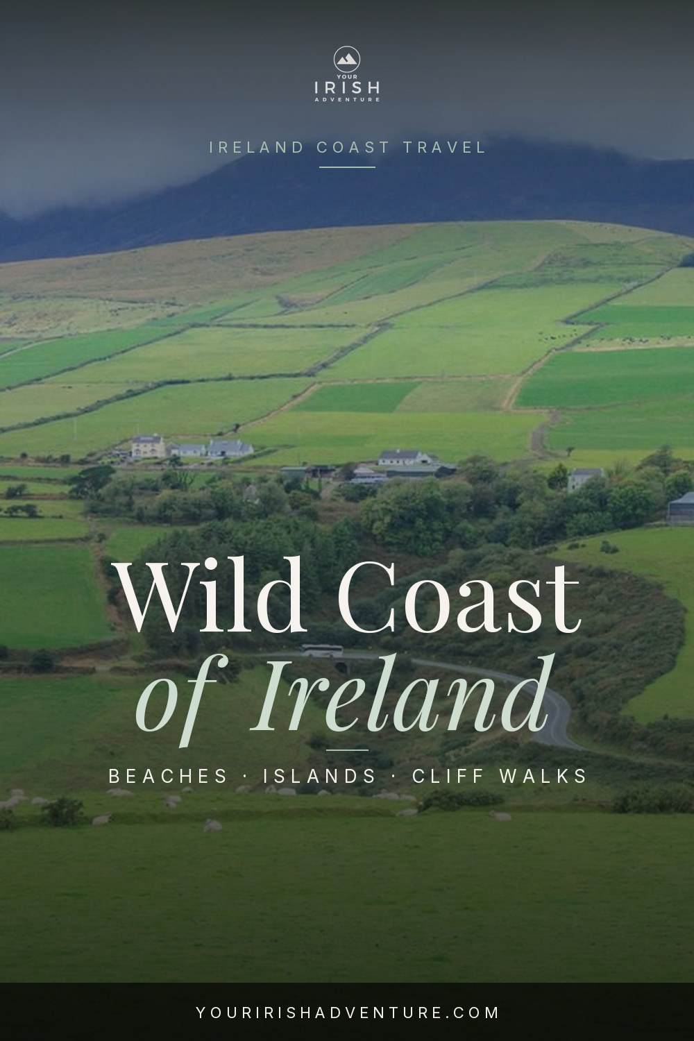 Empty green clifftop and turquoise water along the Dingle peninsula coast in Kerry Ireland