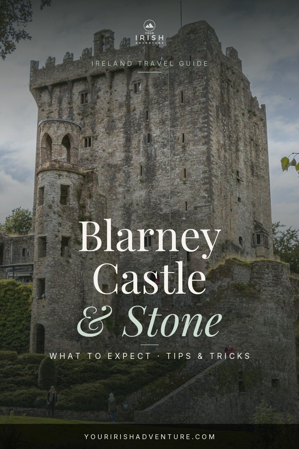 Blarney Castle tower and grounds in County Cork, Ireland with the famous Blarney Stone