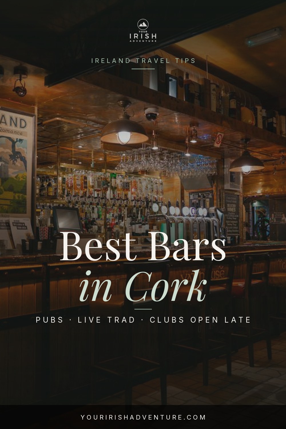 Lively pub interior in Cork Ireland with pints on the bar and a crowd enjoying live music