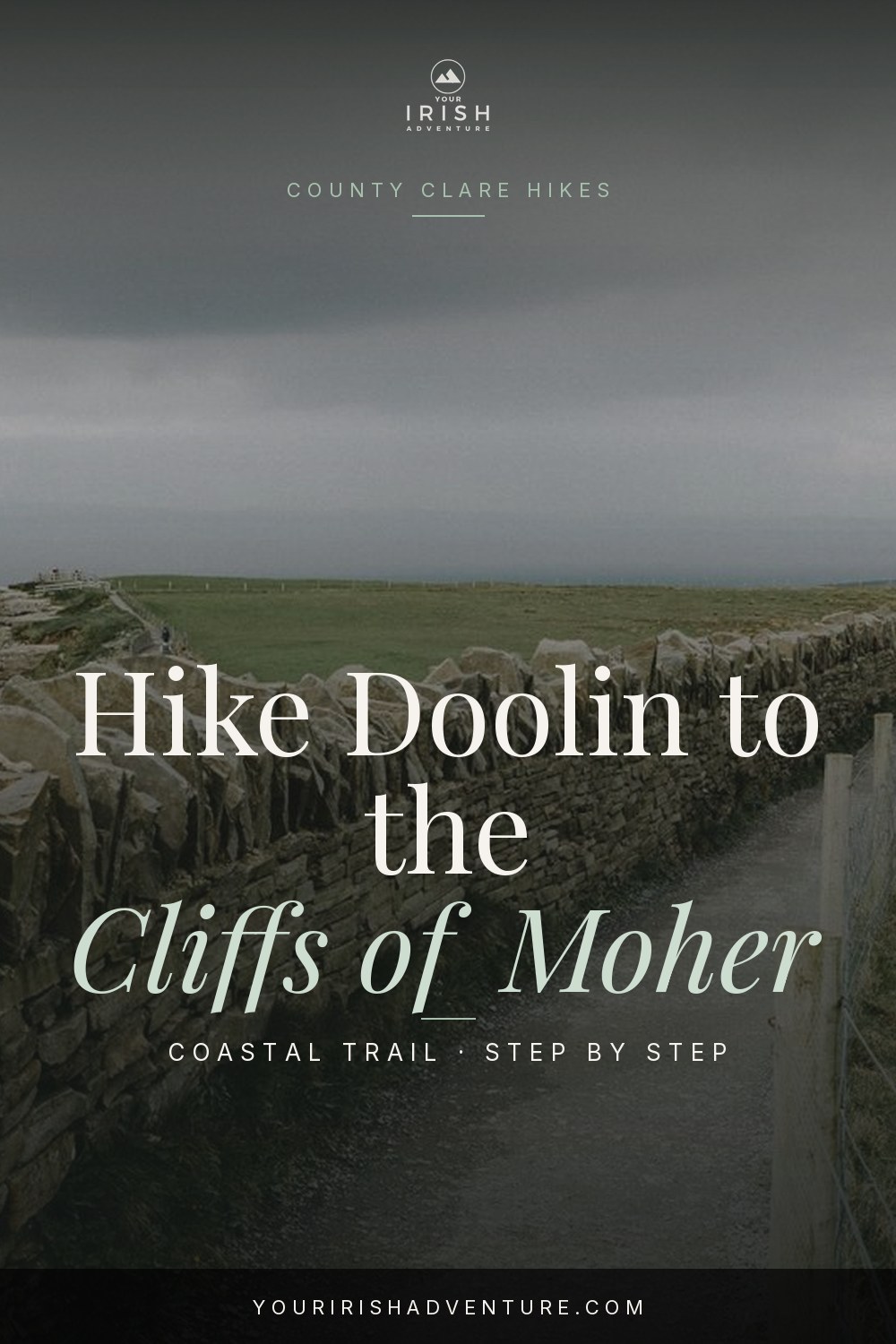Walker on the clifftop trail above the Atlantic between Doolin and the Cliffs of Moher in western Ireland
