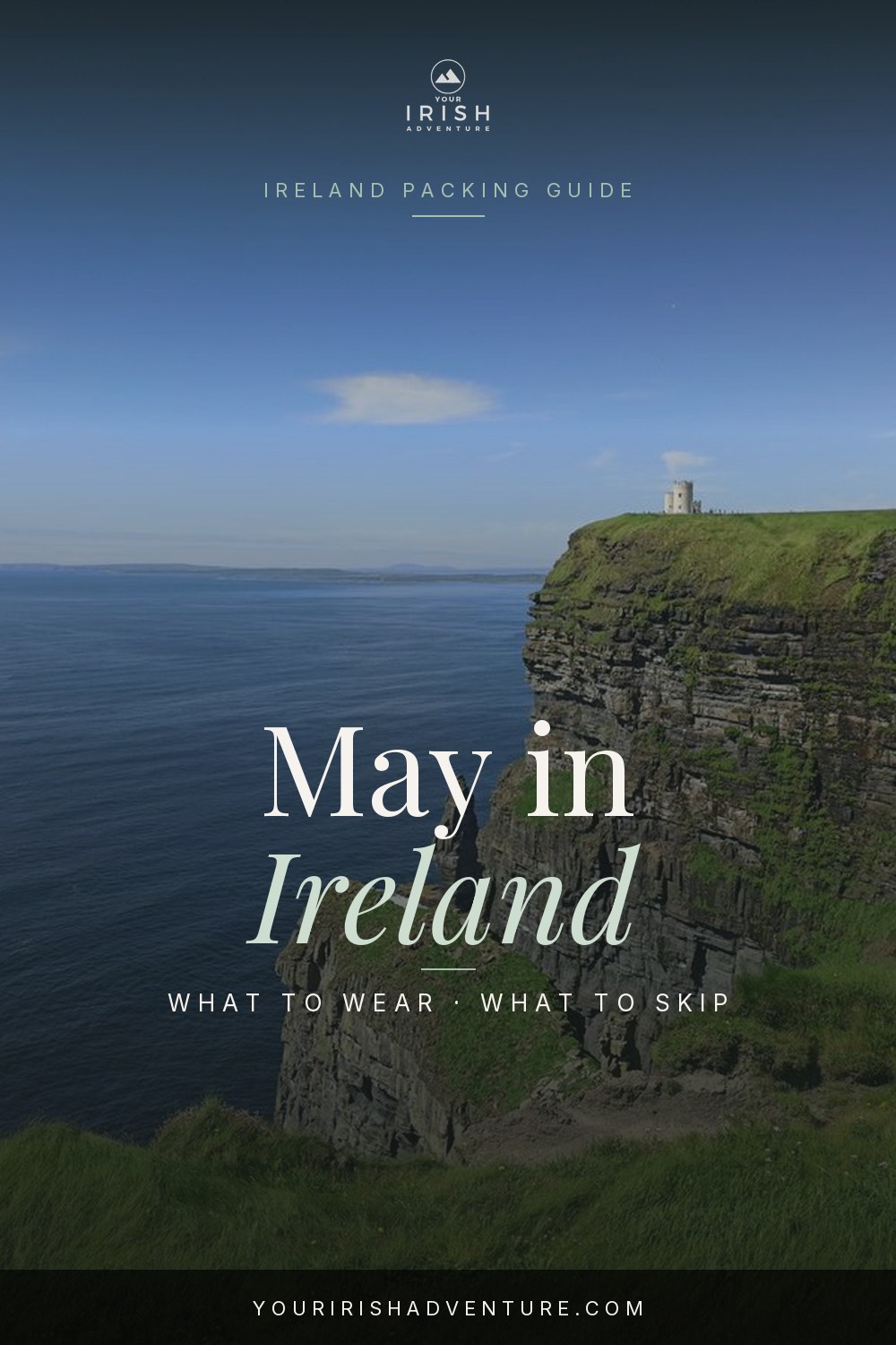 May weather packing guide for Ireland showing clothes for mild temperatures, sunshine, and rain