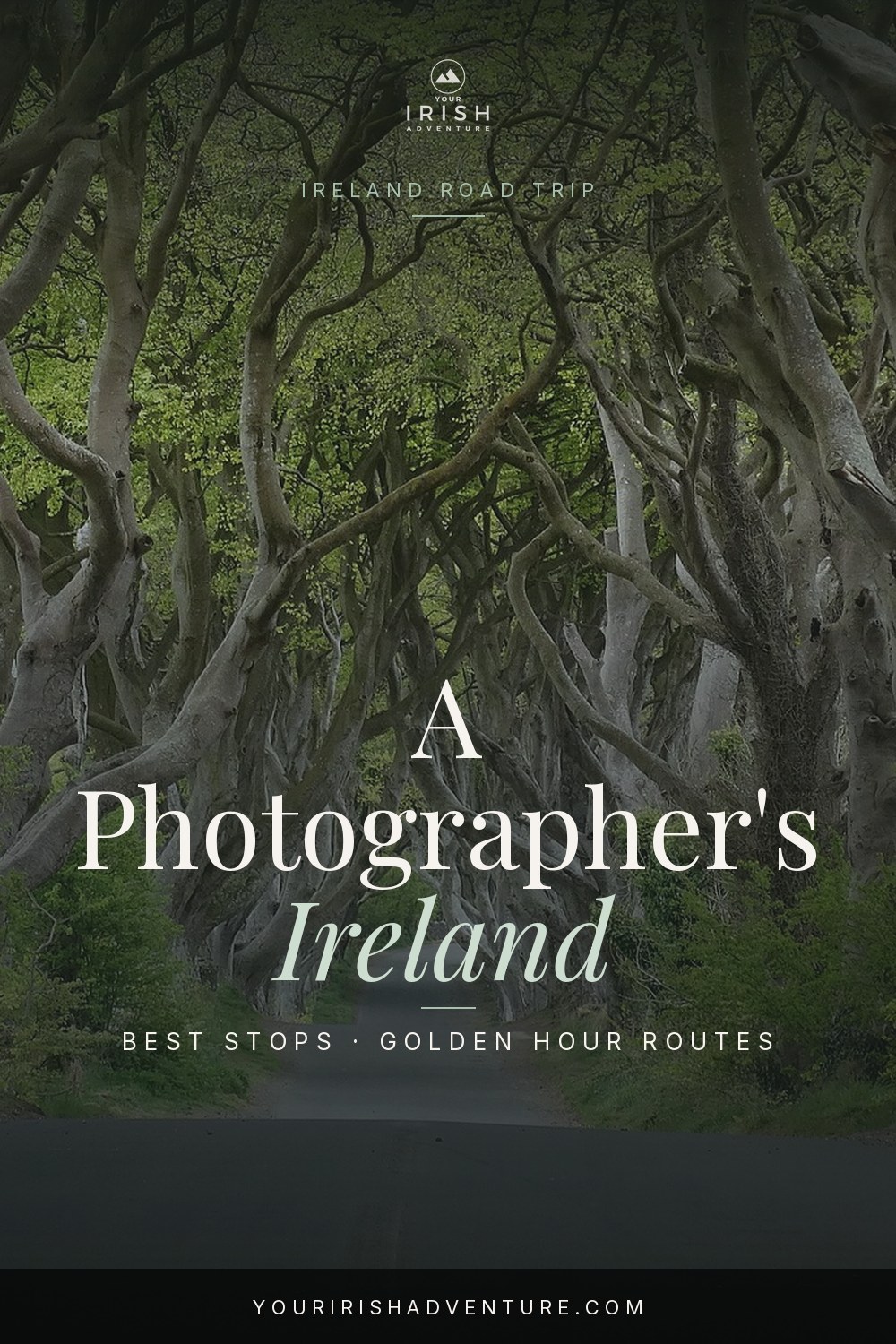 Coastal cliffs and stone ruins in Ireland with a camera in the foreground for a photography road trip