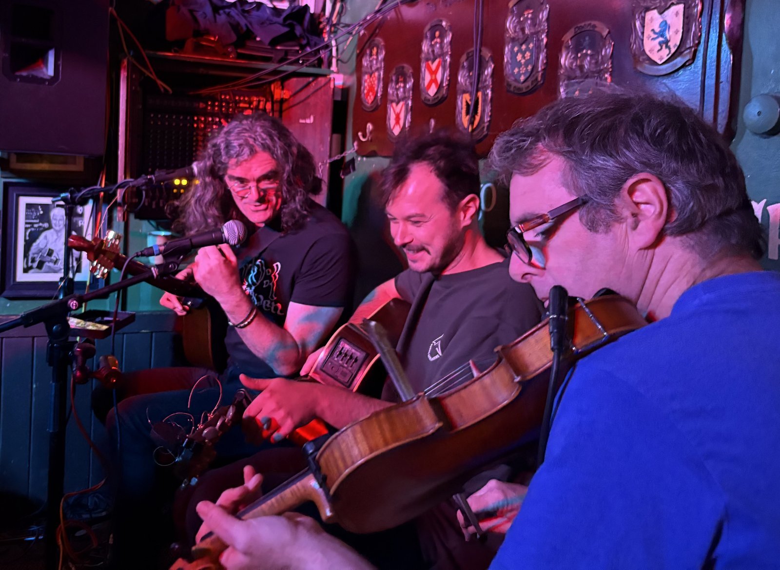 A traditional Irish music session underway in a Galway pub