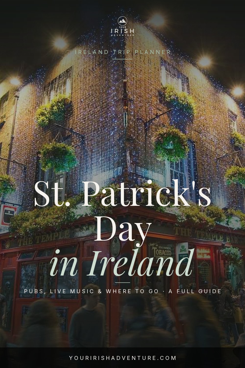 Irish pub with a pint of stout and live trad music during St. Patrick's Day celebrations