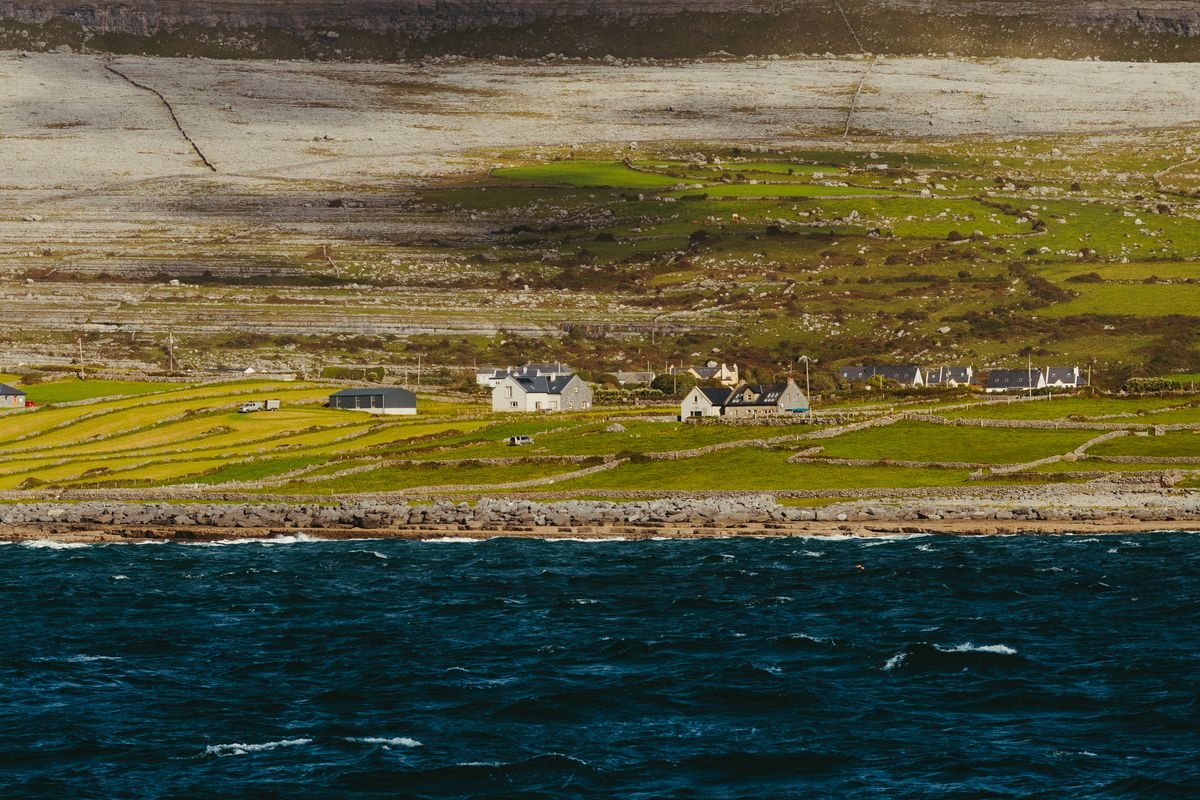 Green fields meeting the sea on Ireland's west coast