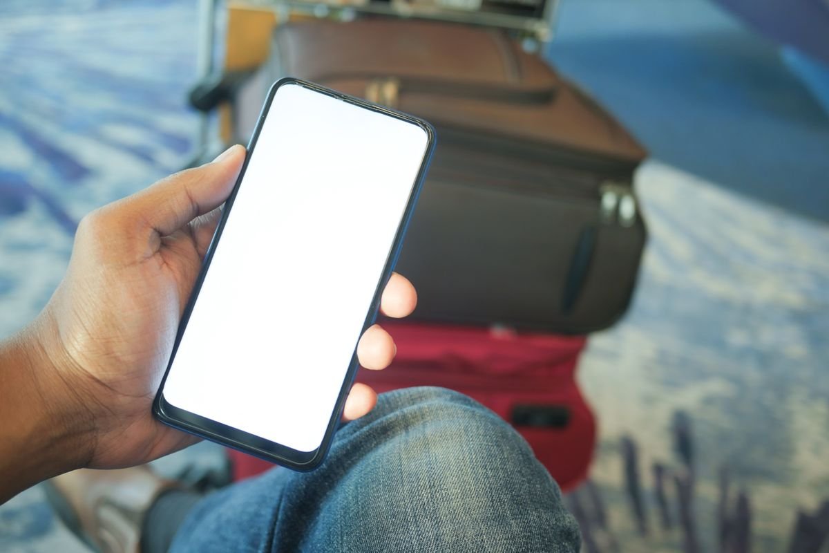 A smartphone held while traveling