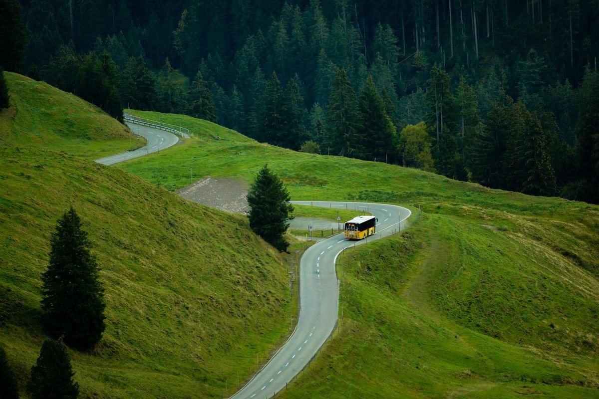 A tour coach on a country road