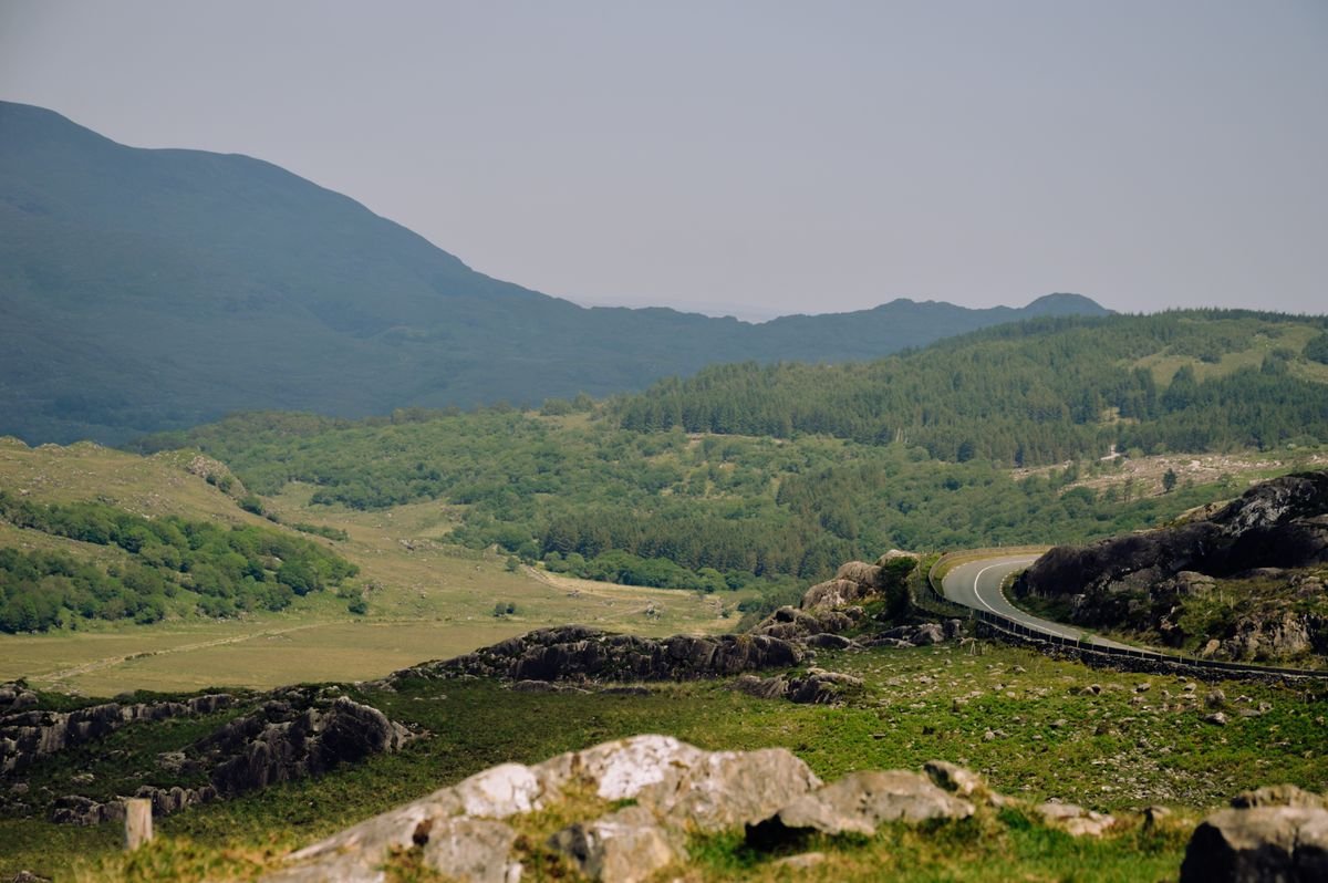Killarney National Park green valley with a winding road through the mountains