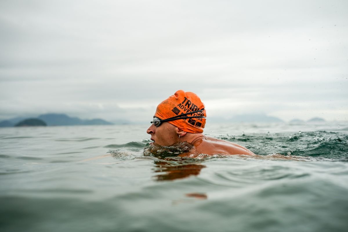 Sea swimmer in open water off the Irish coast