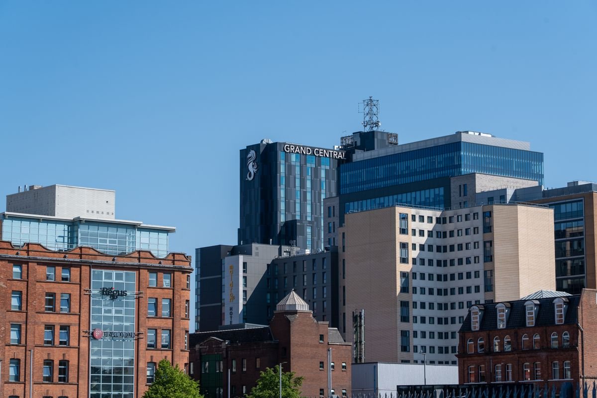Belfast city centre skyline with the Grand Central hotel tower