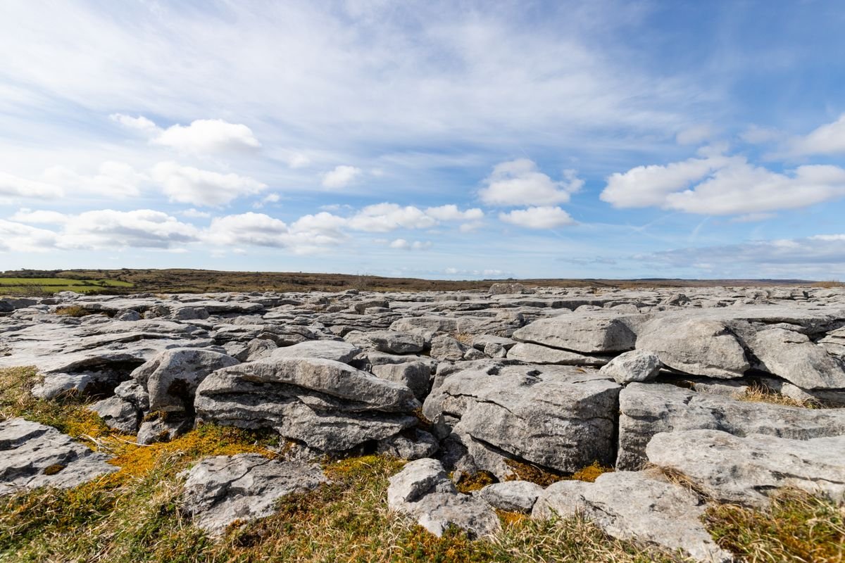 Bare grey limestone pavement of the Burren in County Clare