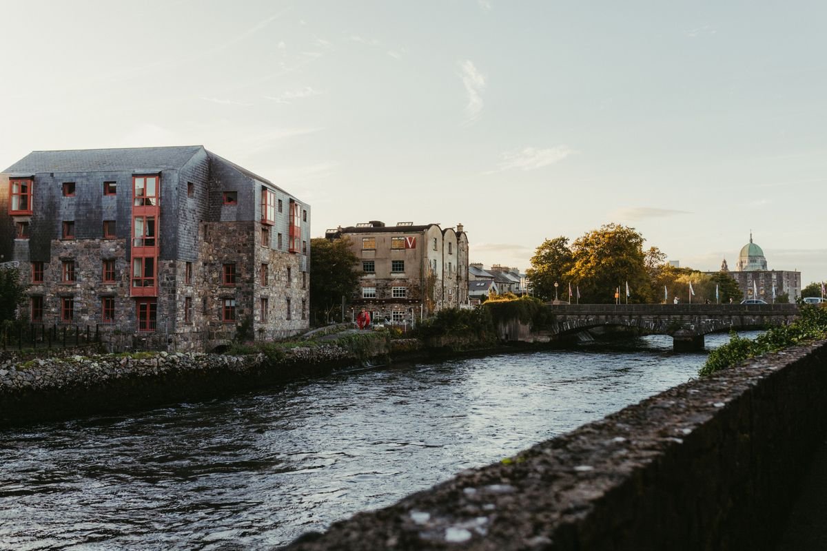 The River Corrib, the Long Walk and Galway Cathedral at golden hour