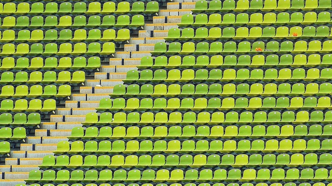 Rows of seats in a stadium stand