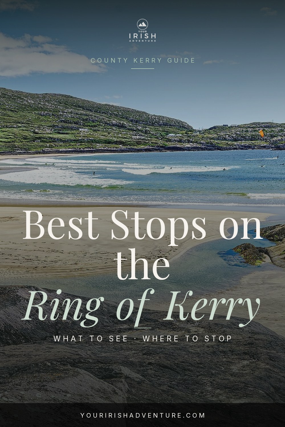Viewpoint over green hills and Atlantic coastline on the Ring of Kerry route in Ireland