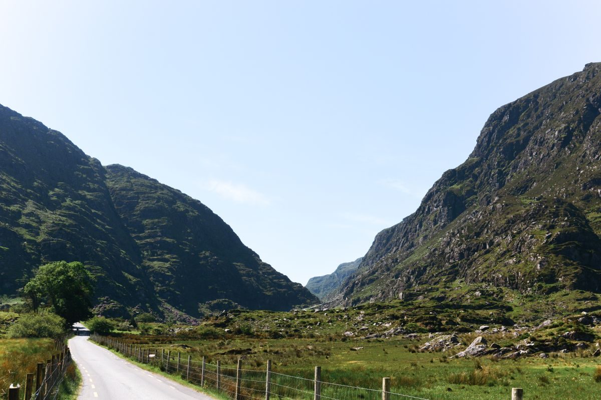 The road through the Gap of Dunloe mountain pass in Kerry
