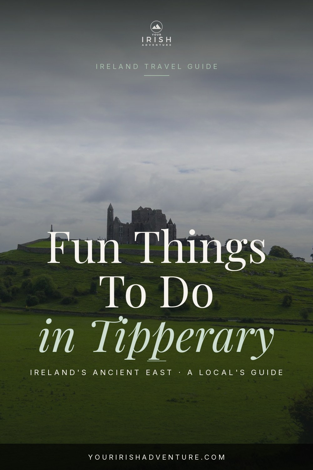 Tipperary Ireland travel guide pin with Rock of Cashel and green countryside