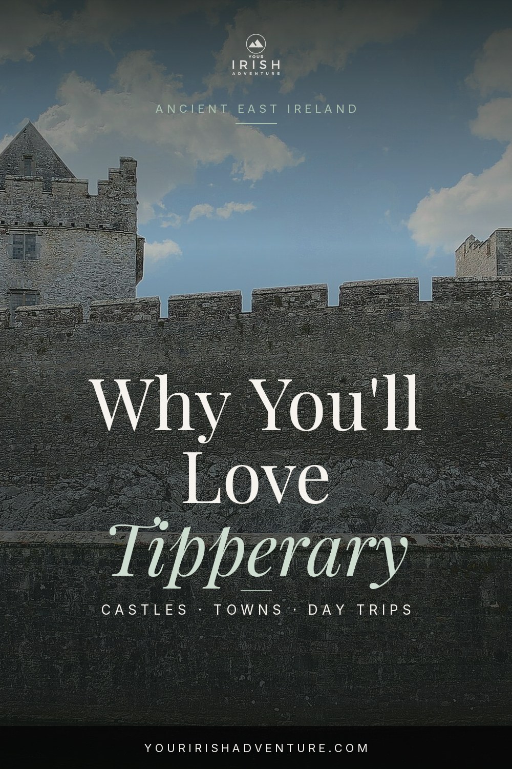 County Tipperary Ireland pin showing Rock of Cashel ruins and rolling hills