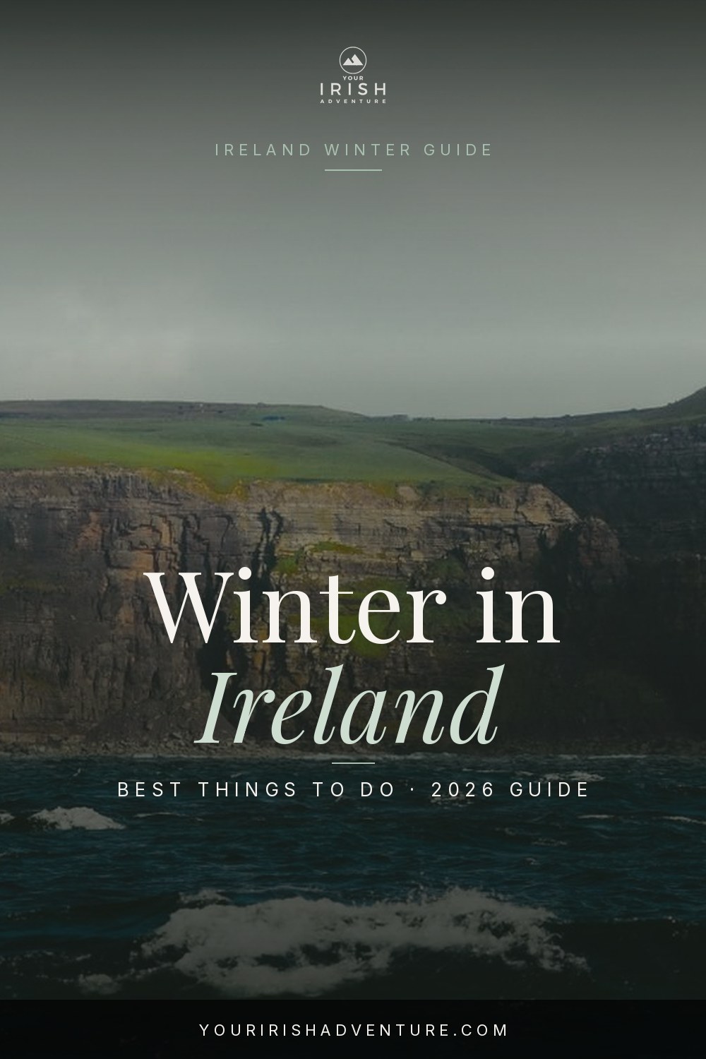 Cliffs of Moher on a grey winter day with Atlantic waves below