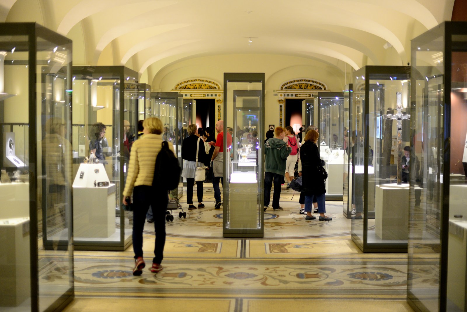 Display cases inside the National Museum of Ireland