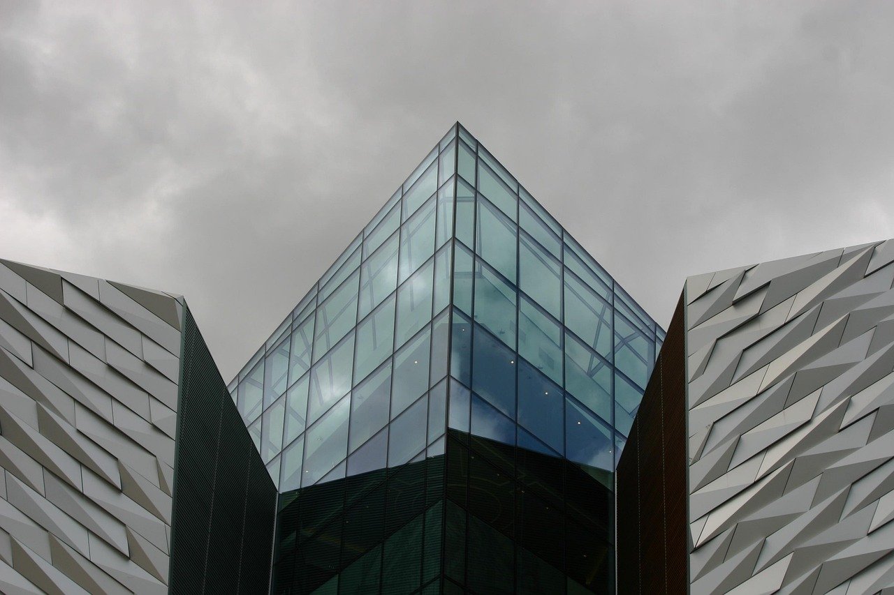 The angular silver facade of the Titanic Belfast building
