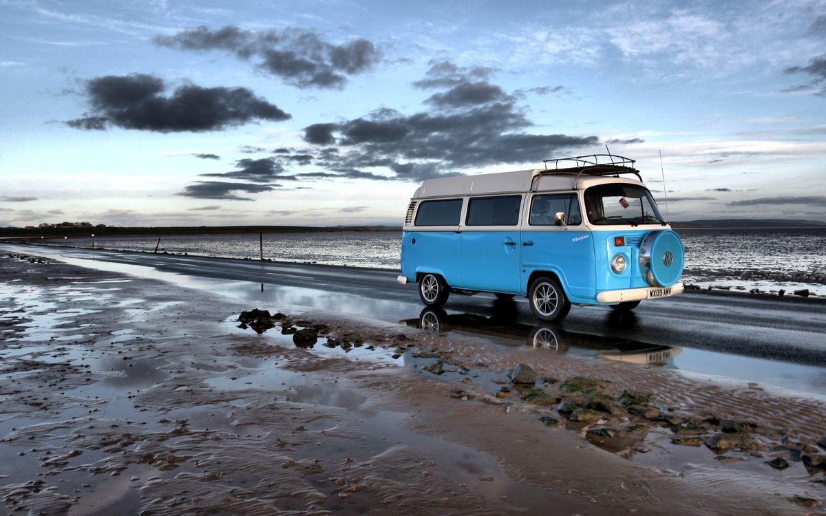 A campervan on an Irish coast road