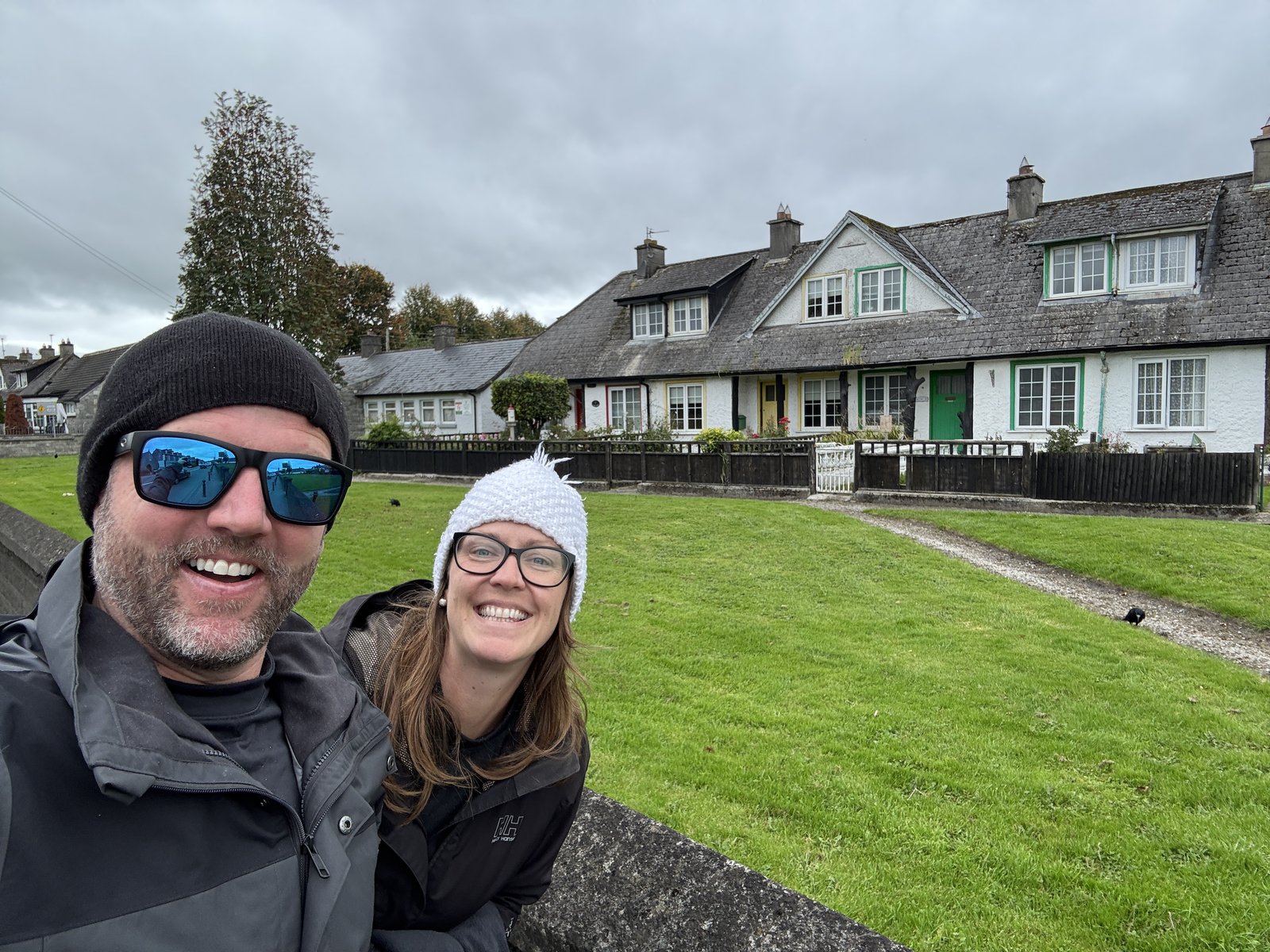 Nick and Dariece in front of the thatched cottages in Adare village