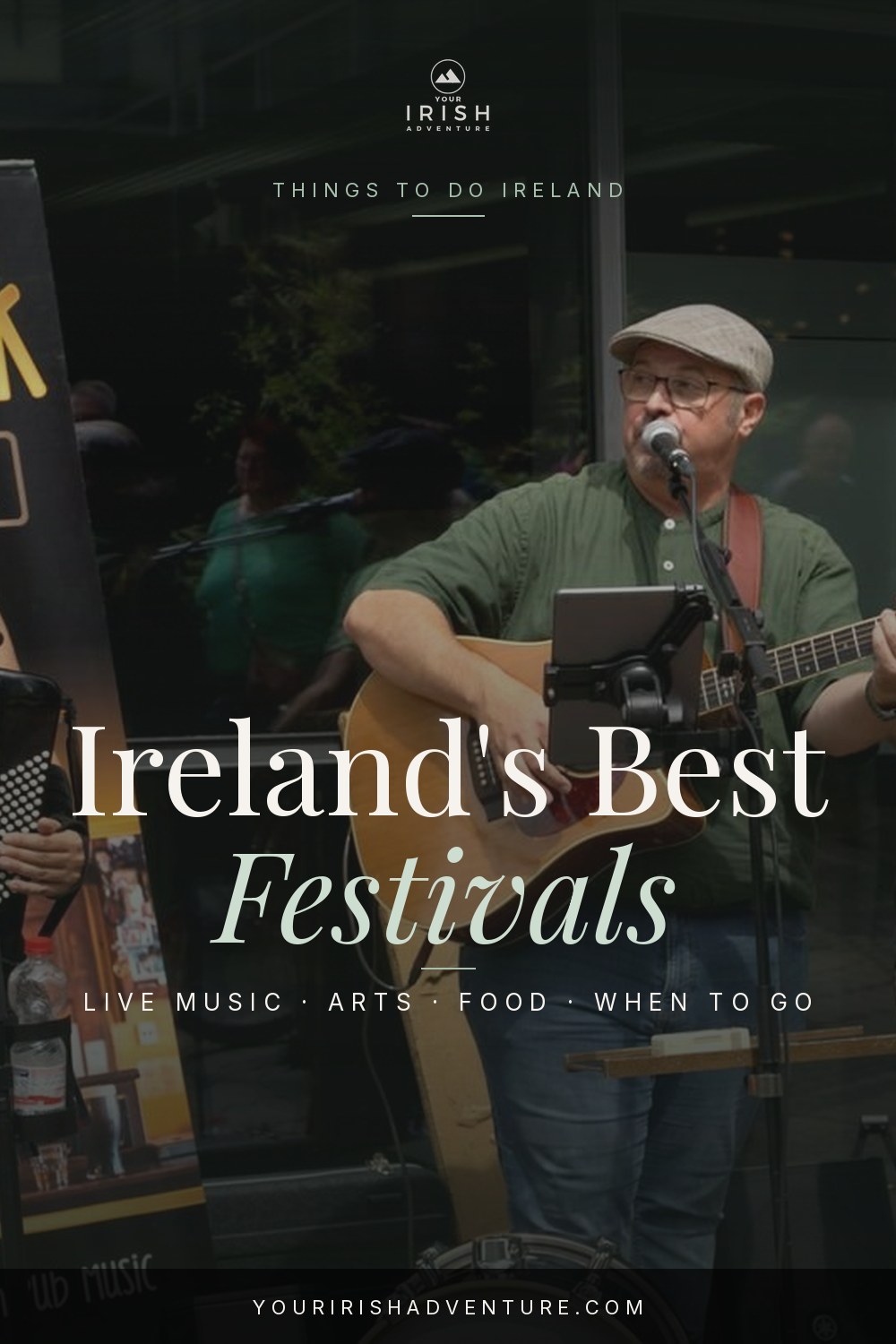 Street performers and festival-goers celebrating at a traditional Irish arts festival