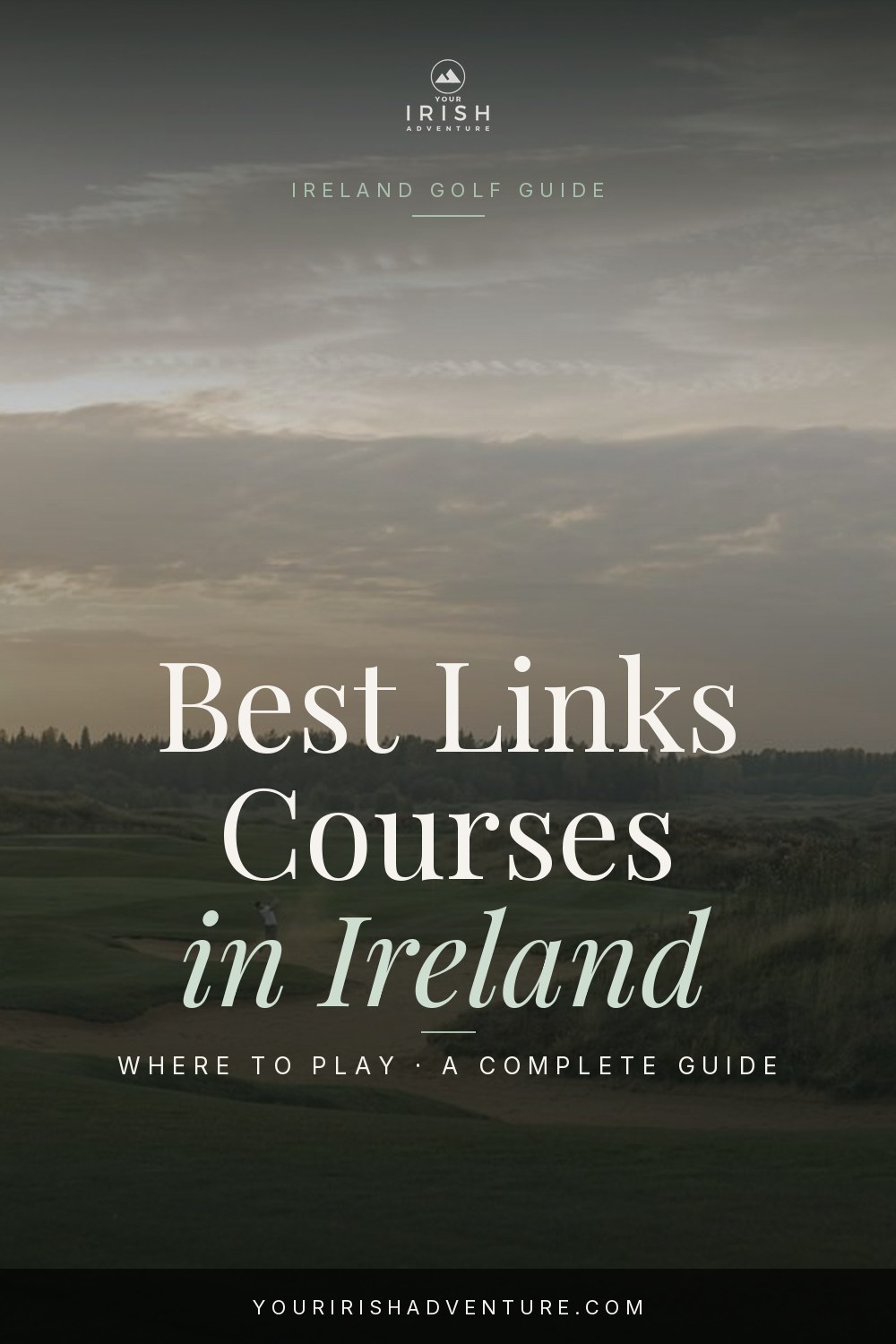 Coastal links golf course with rolling dunes and fairways along the Irish shoreline