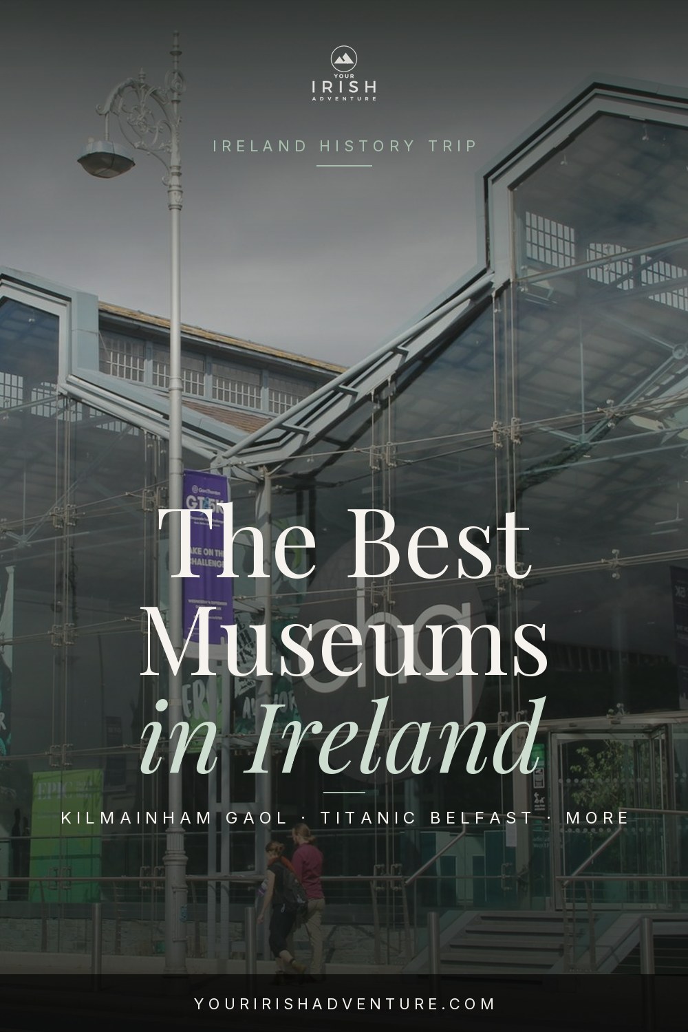 Historic stone museum building in Ireland with visitors exploring exhibits on Irish history