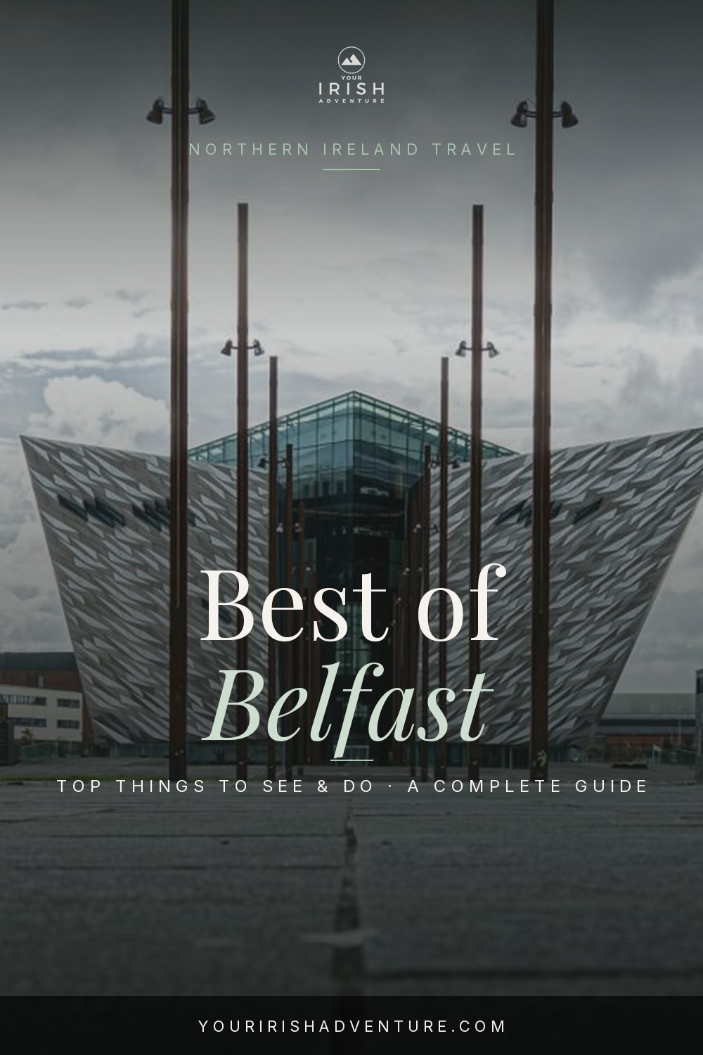 Belfast City Hall dome and Titanic Belfast building on a clear day in Northern Ireland