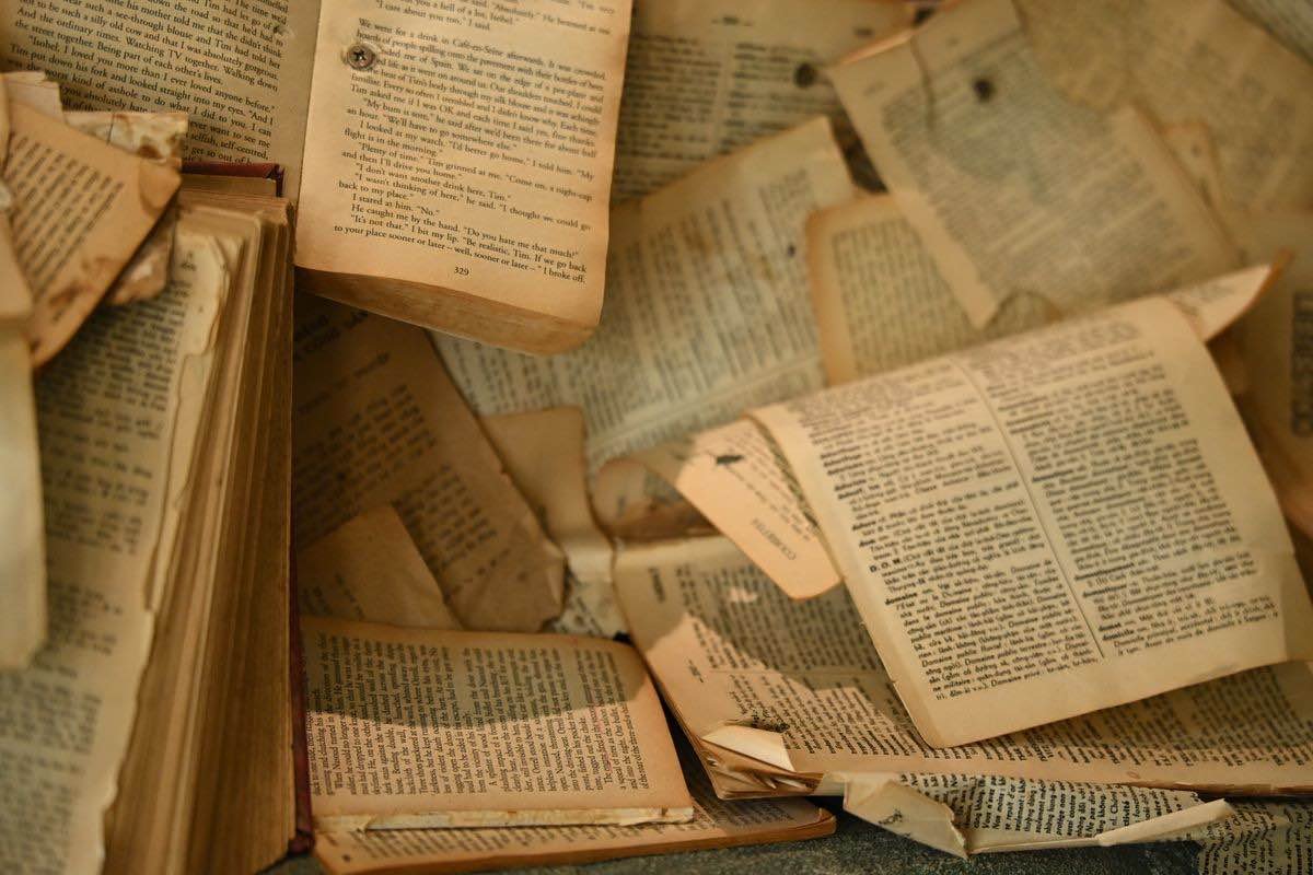 Old torn book pages