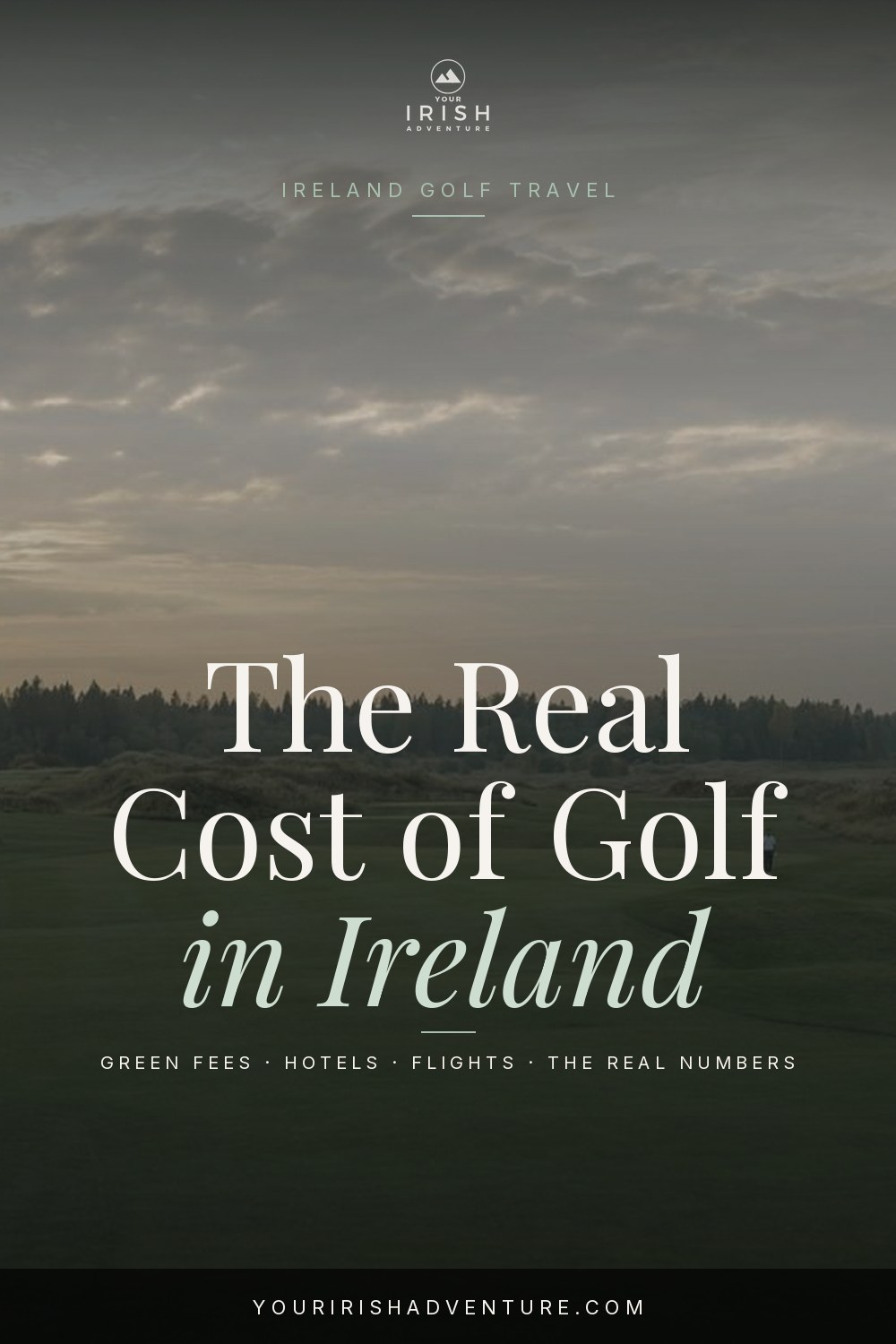 Irish links golf fairway at sunset with the true cost of a golf trip to Ireland