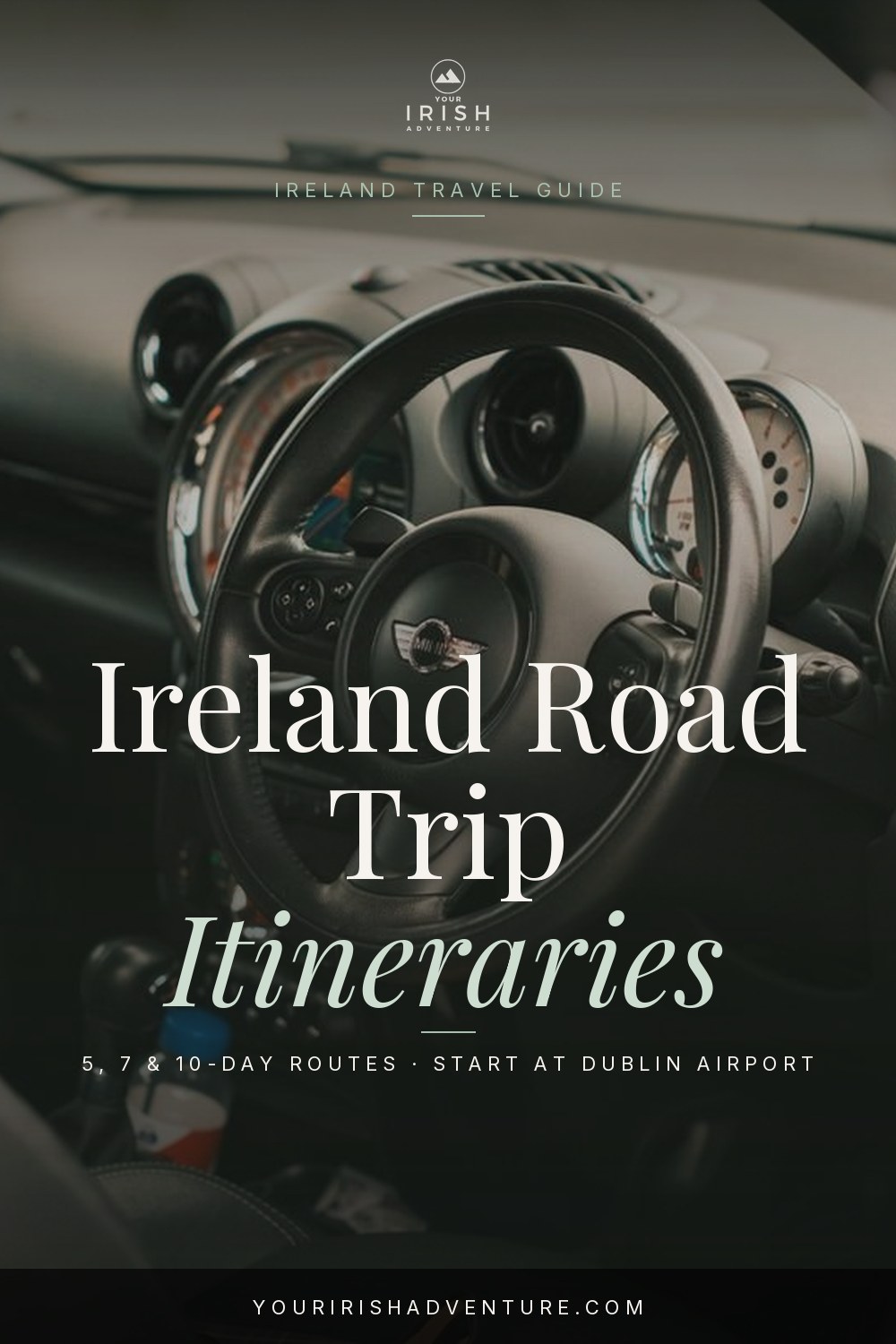 Coastal road winding along the Wild Atlantic Way in Ireland with green cliffs and ocean views